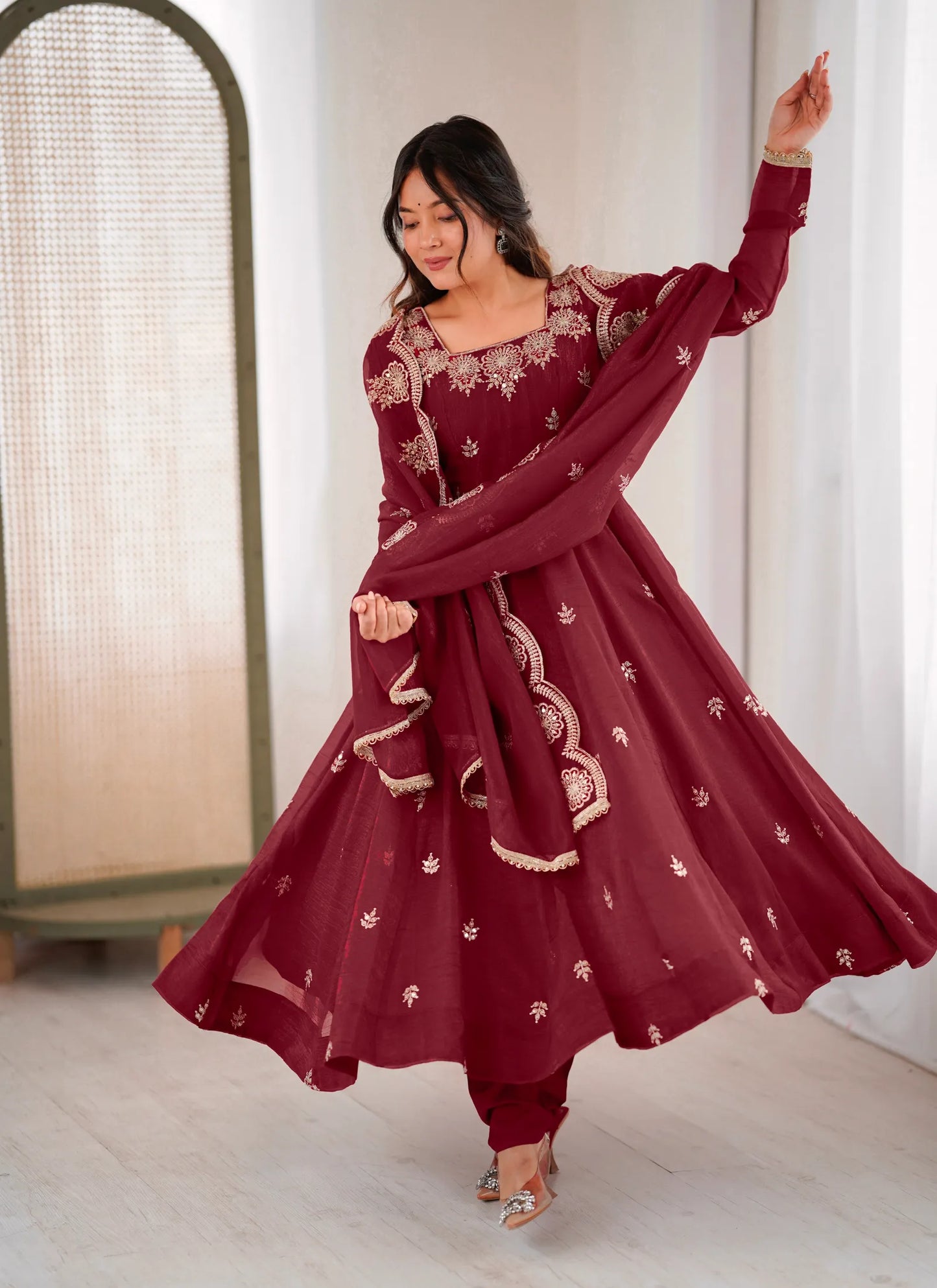 Maroon Designer Embroidered Anarkali Suit