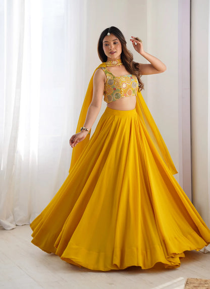 Pure Soft Fox Georgette Lehenga Choli Yellow
