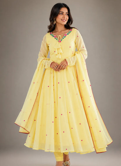 Light Yellow Heavy Faux Georgette Anarkali Suit