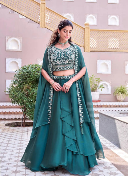 Green Pure Rangoli Silk Lehenga Choli