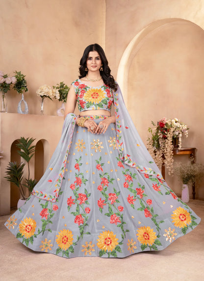 Floral Embroidery Faux Georgette Lehenga Choli