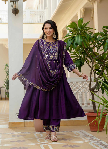 Beautiful Roman Silk Anarkali Kurti Purple