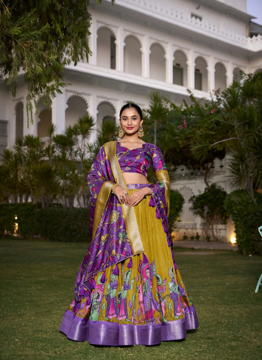 Beautiful Tusser Silk Lehenga Choli Yellow