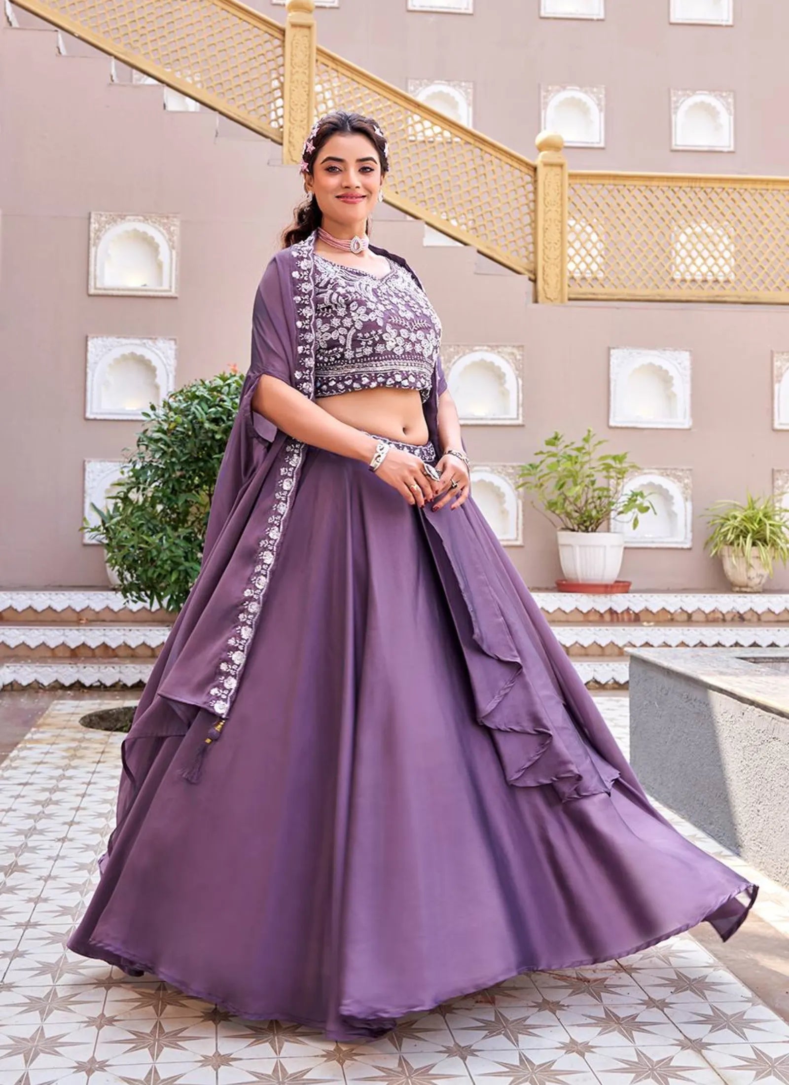Purple Pure Rangoli Silk Lehenga Choli