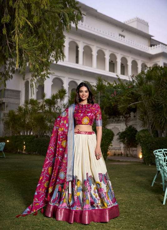 Beautiful Tusser Silk Lehenga Choli White