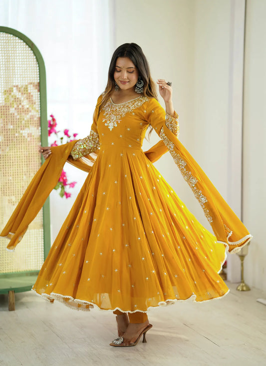 Mustard Rembo Sequence Designer Anarkali Suit