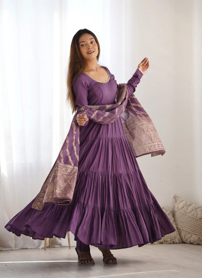 Heavy Pure Romansilk Anarkali Mauve