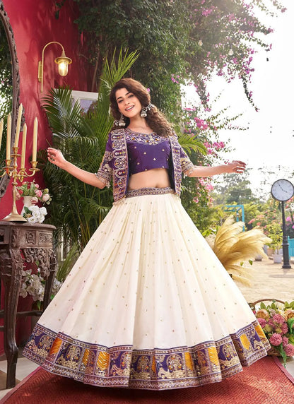 Purple Pure Vichitra Silk Embroidery Lehenga Choli