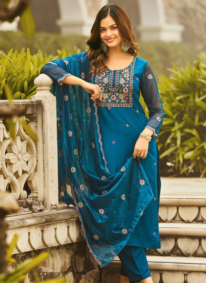 Heavy Rayon Fabric Kurta Set Peacock