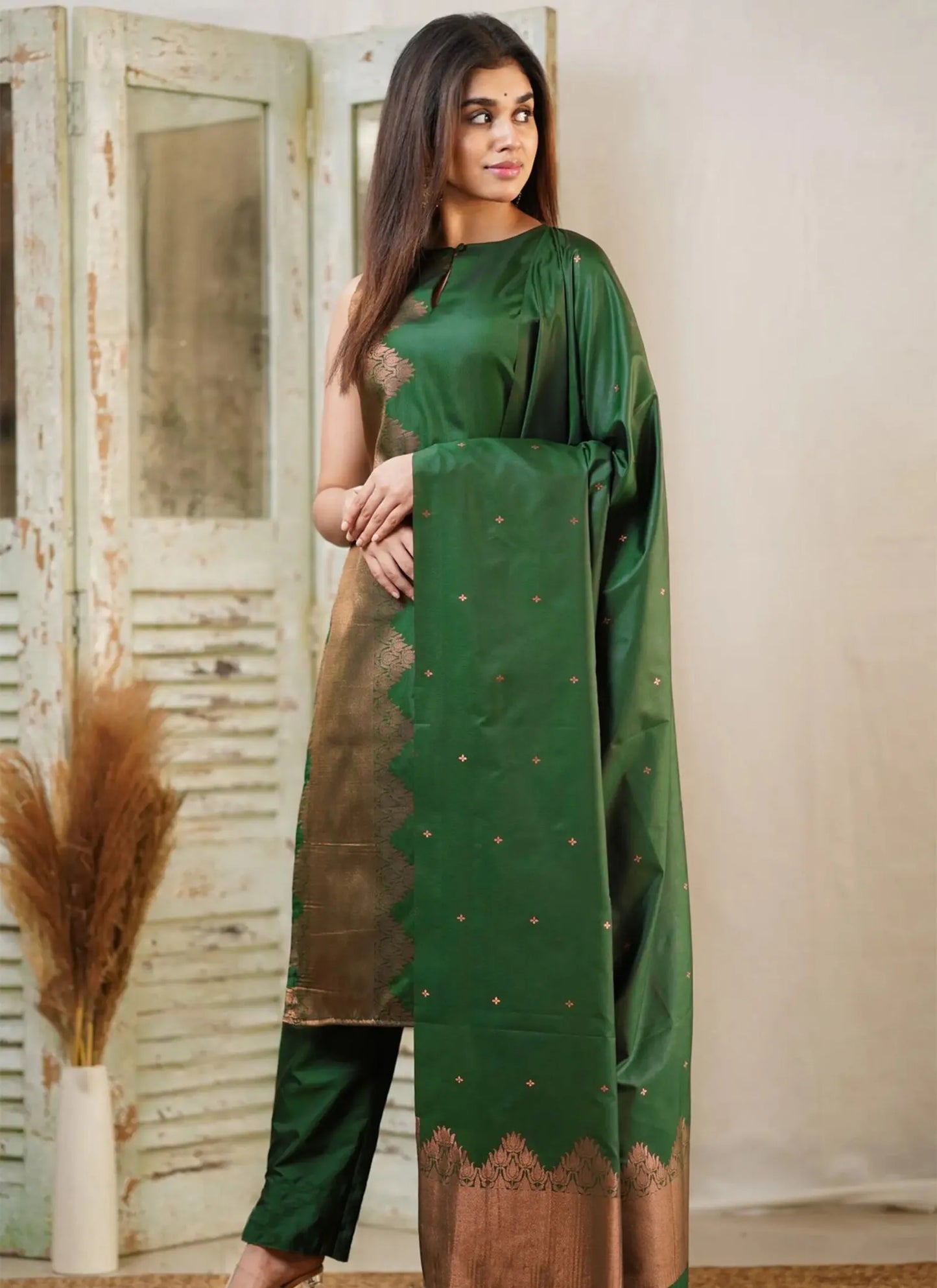 Prism Silk Kurta Set Green