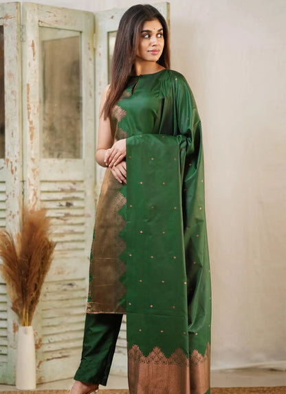 Prism Silk Kurta Set Green