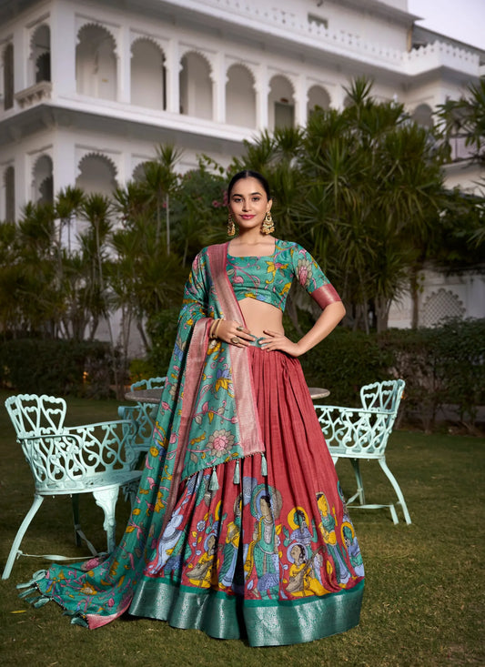 Beautiful Tusser Silk Lehenga Choli Red