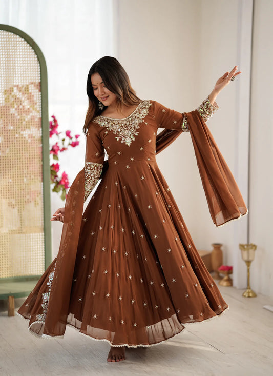 Brown Rembo Sequence Designer Anarkali Suit