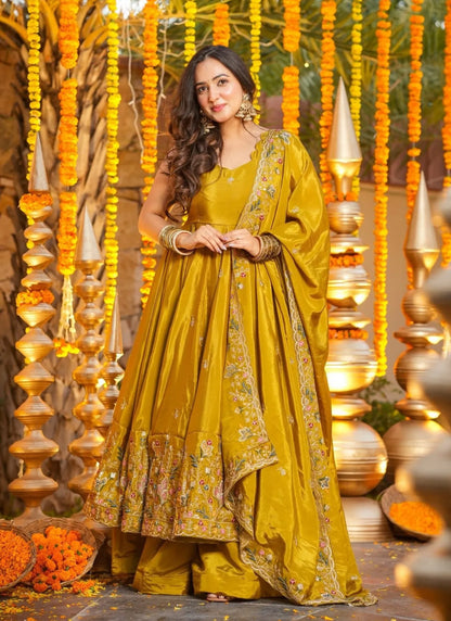 Yellow Heavy Silk Anarkali Suit