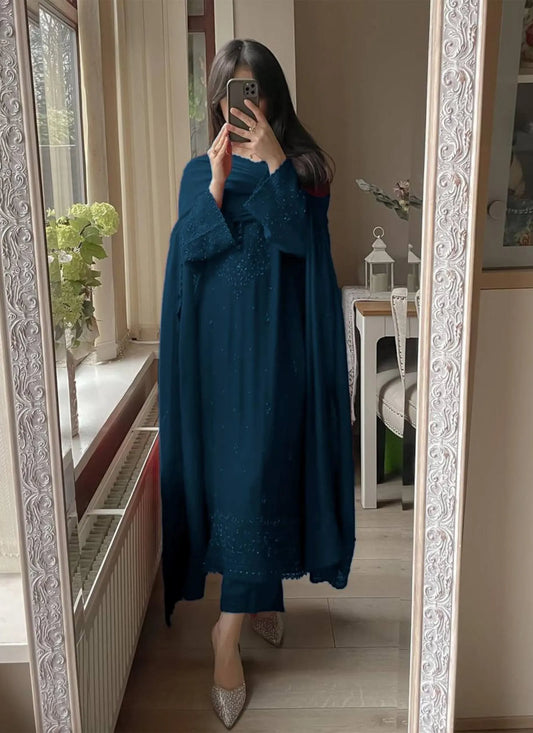 Premium Georgette Embroidery Salwar Suit Blue