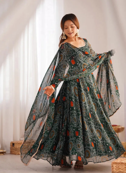 Pure Soft Lightweight Chiffon Anarkali Green