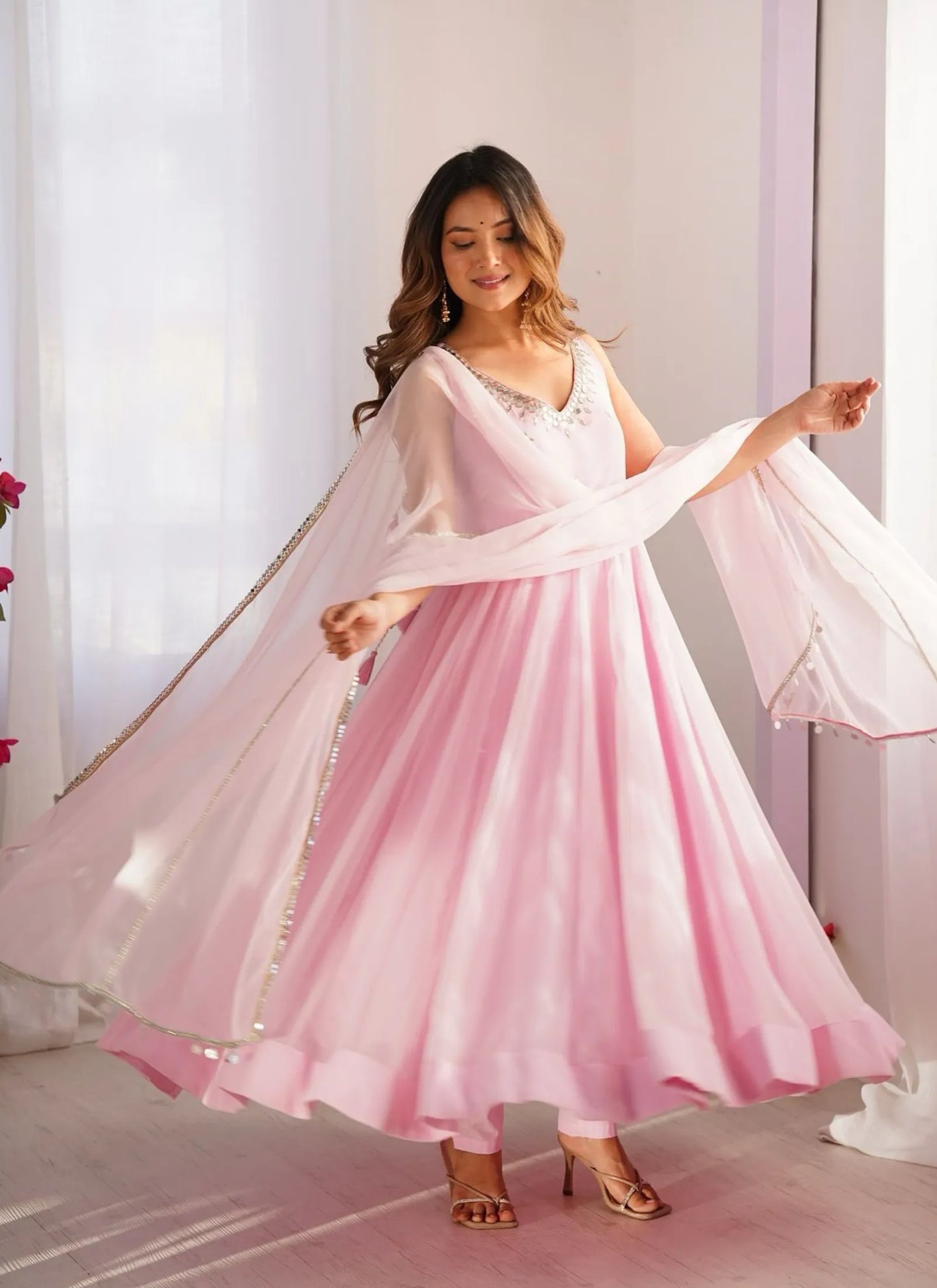 Georgette Anarkali Suit Baby Pink