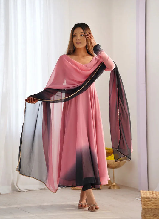 Heavy Pure Soft Fox Georgette Anarkali Onion Pink