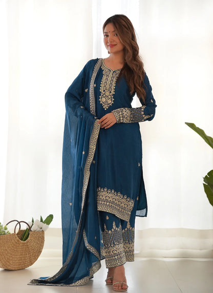Peacock Pure Chinon Silk Kurta Set