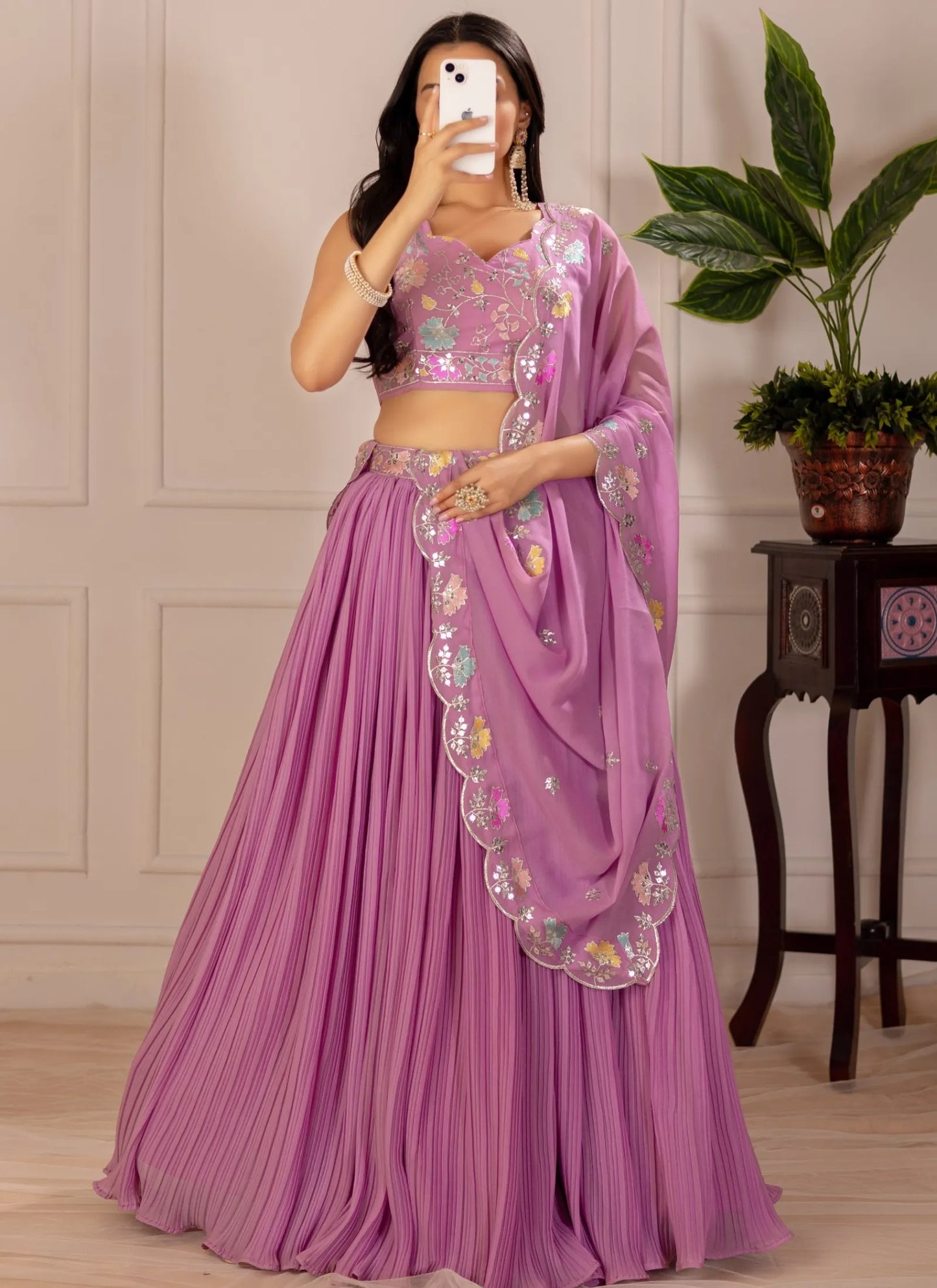 Pink Fox Georgette Lehenga Choli
