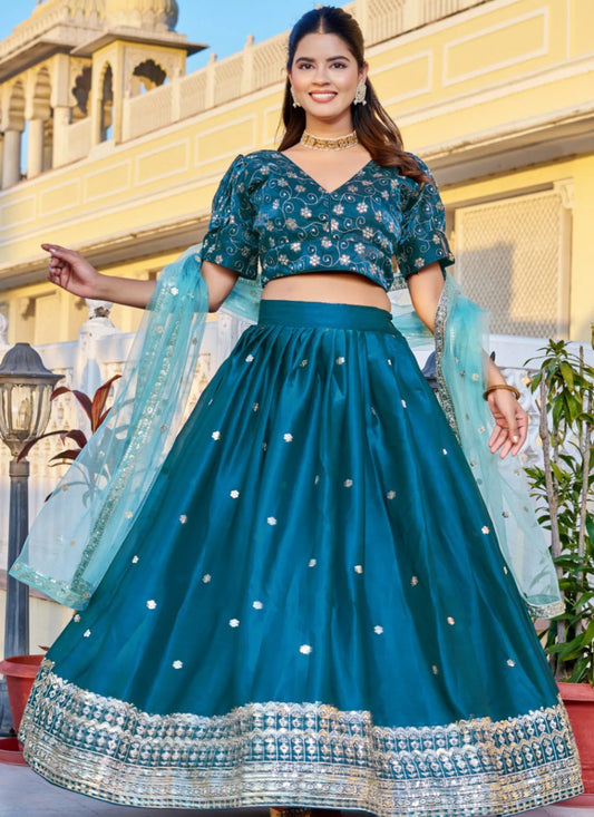 Rama Heavy Embroidery With Zari Thread Lehenga Choli