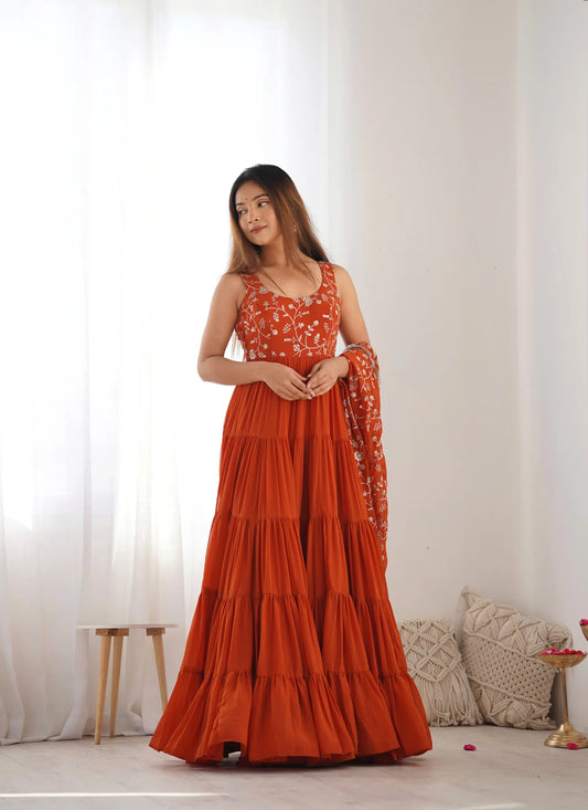 Pure Soft Georgette Anarkali Rust