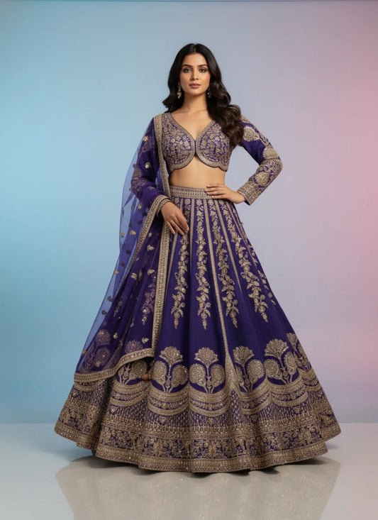 Premium Heavy Slub Silk Lehenga Choli Blue