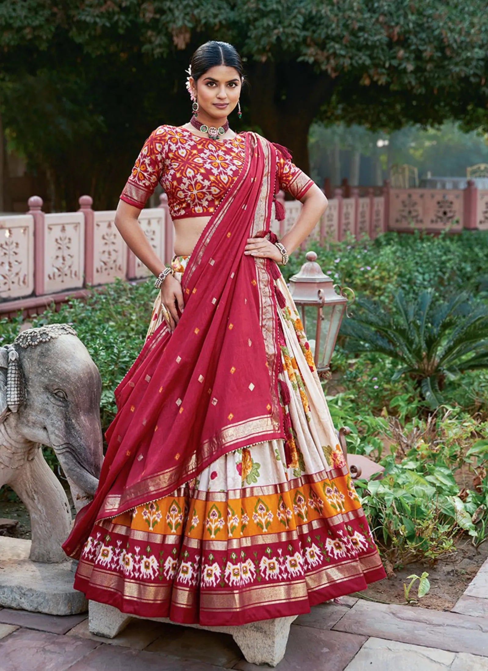 Red Floral Print Lehenga Choli