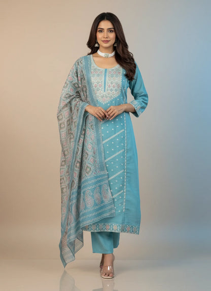 Rutva Kurta Set Sky