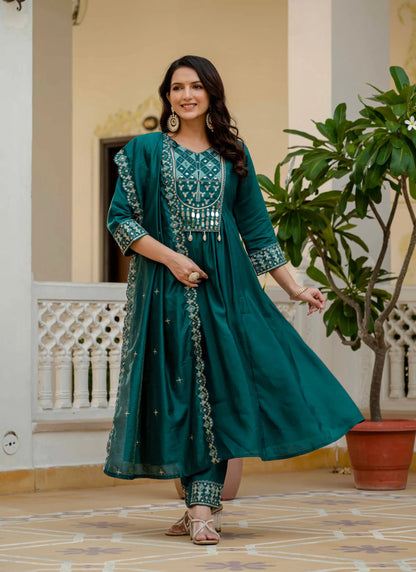 Beautiful Roman Silk Anarkali Kurti Teal
