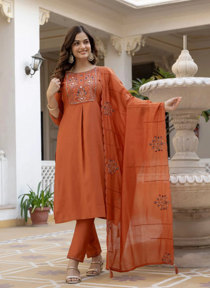 Orange Pure Viscose Designer Kurti Set