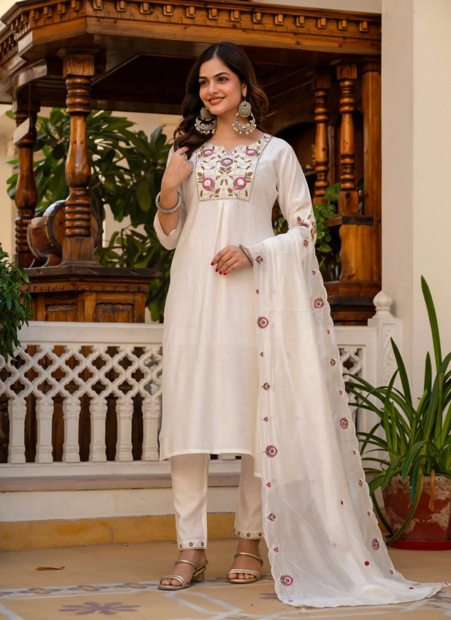 White Pure Viscose Designer Kurta Set