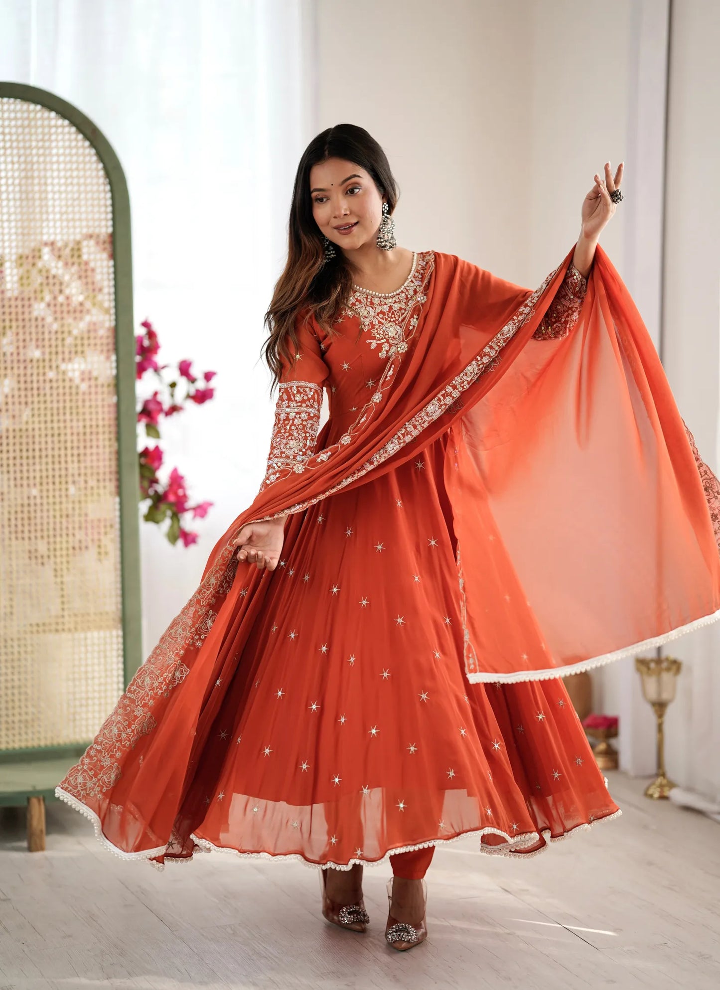 Orange Rembo Sequence Designer Anarkali Suit
