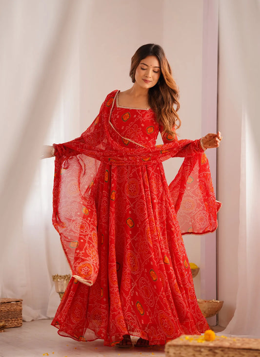 Pure Soft Lightweight Chiffon Anarkali Red