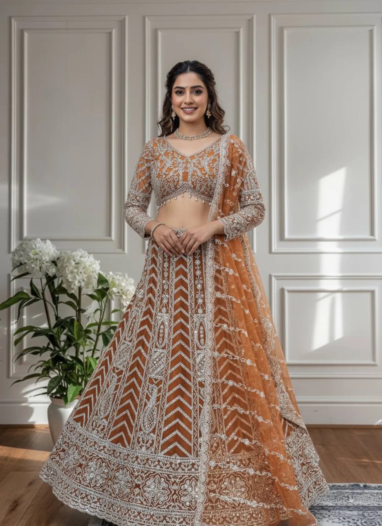 Designer Lehenga Choli Rust Orange