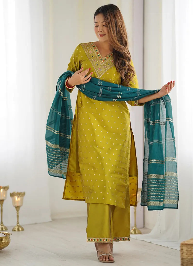 Silk Kurta Dupatta Set Mustard