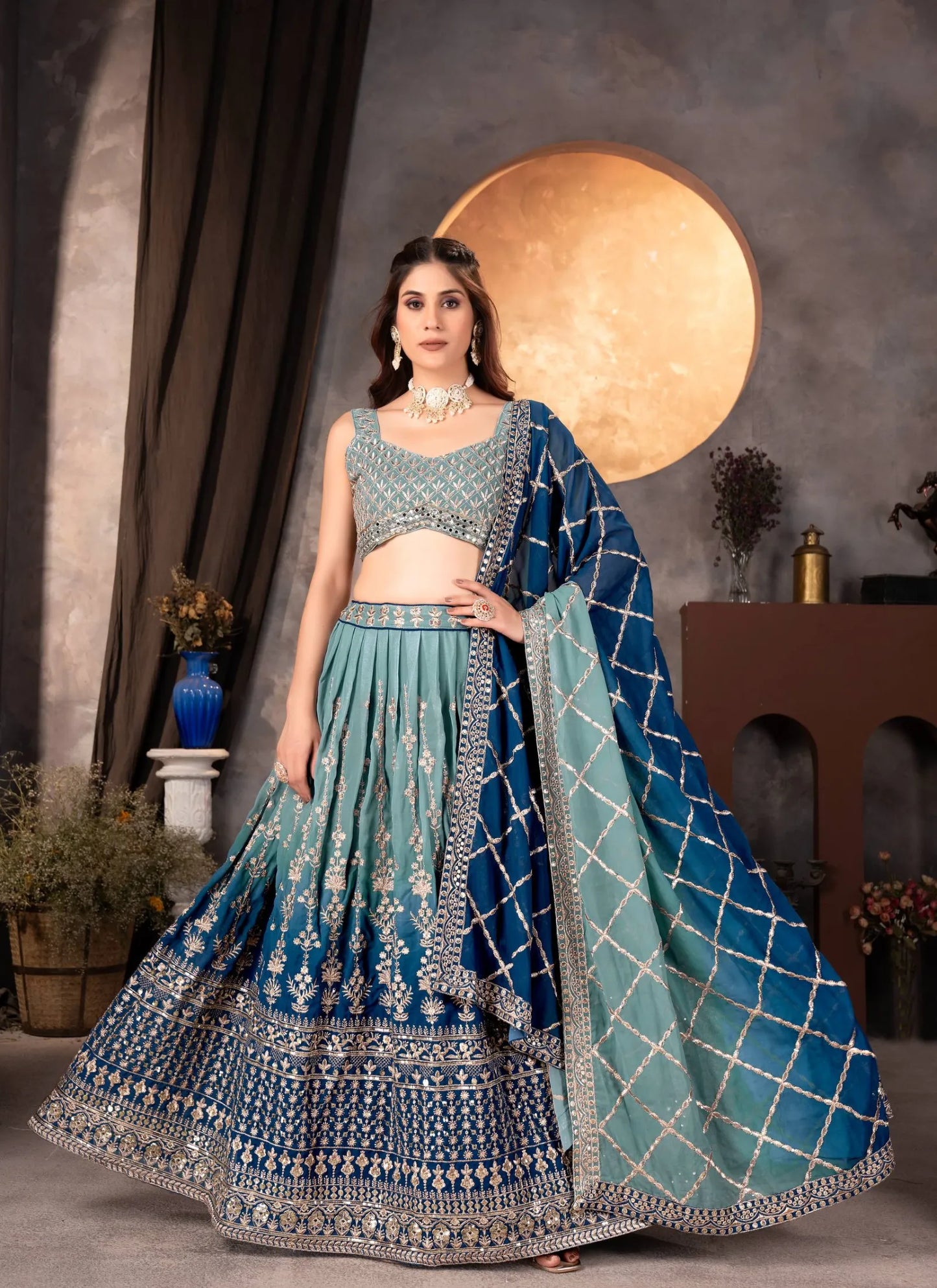Premium Faux Georgette Lehenga Choli Sky
