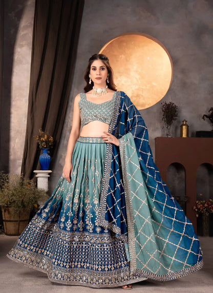 Premium Faux Georgette Lehenga Choli Sky