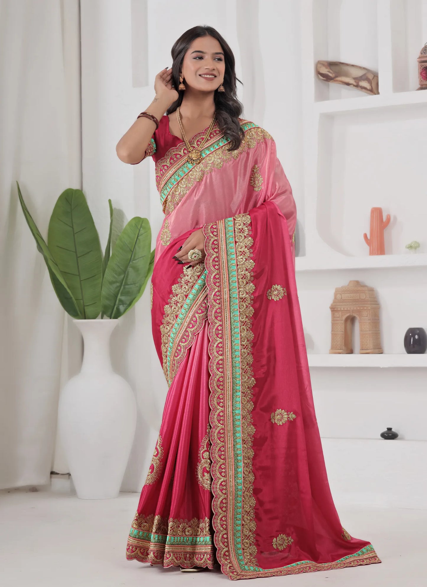 Beautiful Embroidery Silk Saree Red