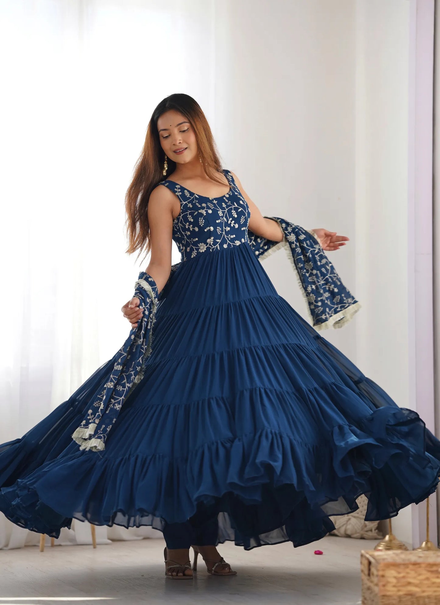 Pure Soft Georgette Anarkali Teal Blue