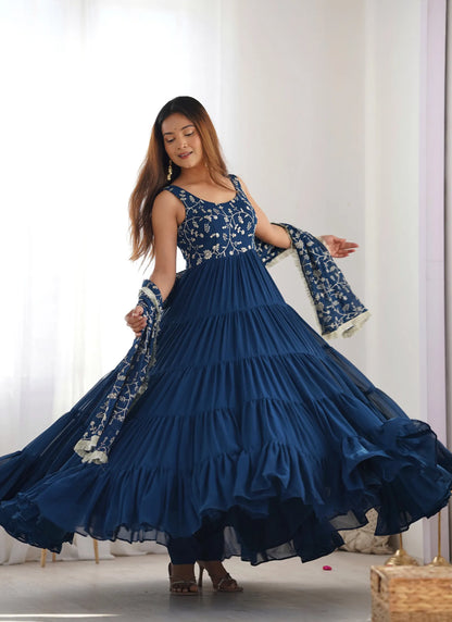 Pure Soft Georgette Anarkali Teal Blue