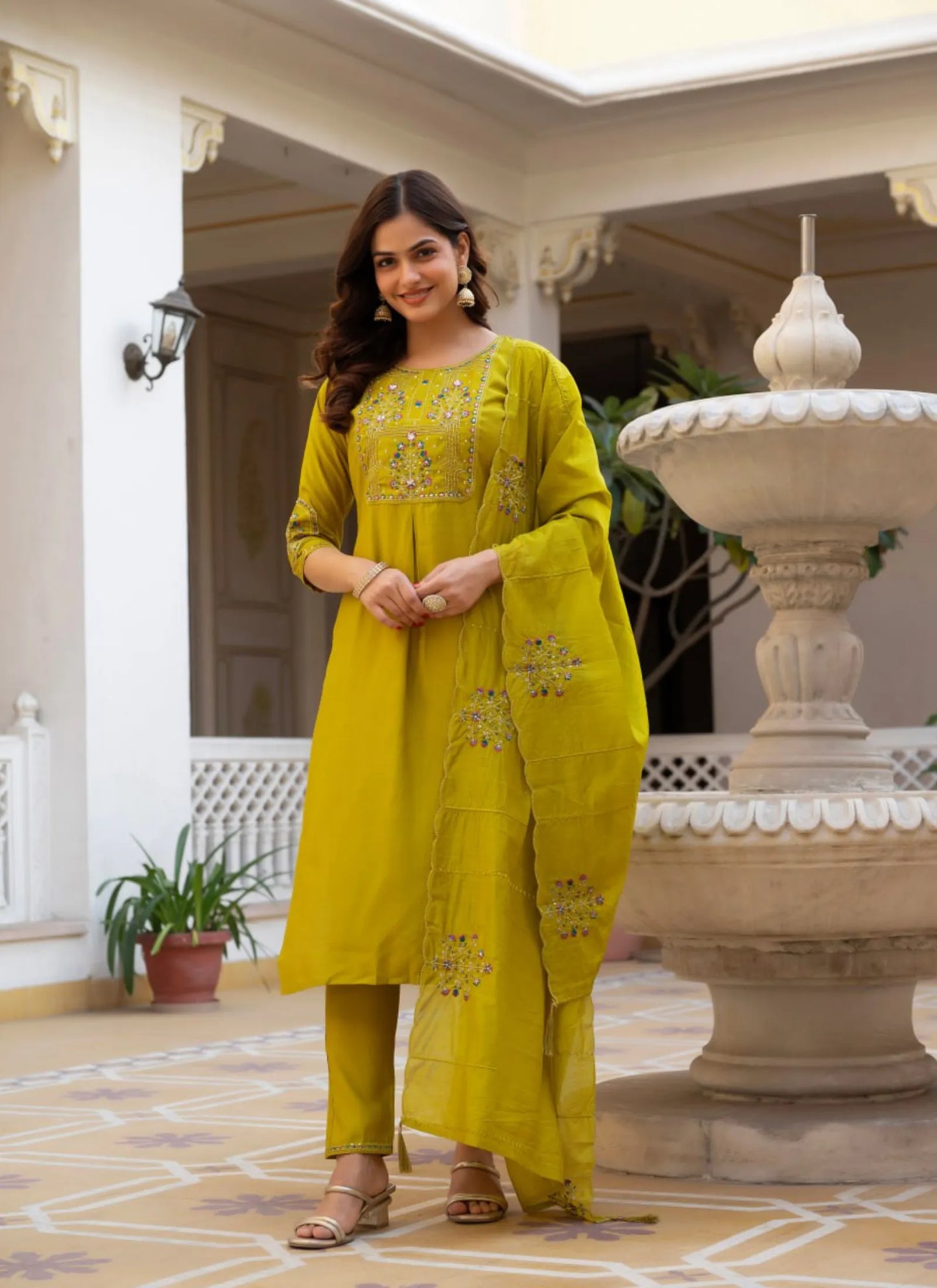Mustard Pure Viscose Designer Kurti Set