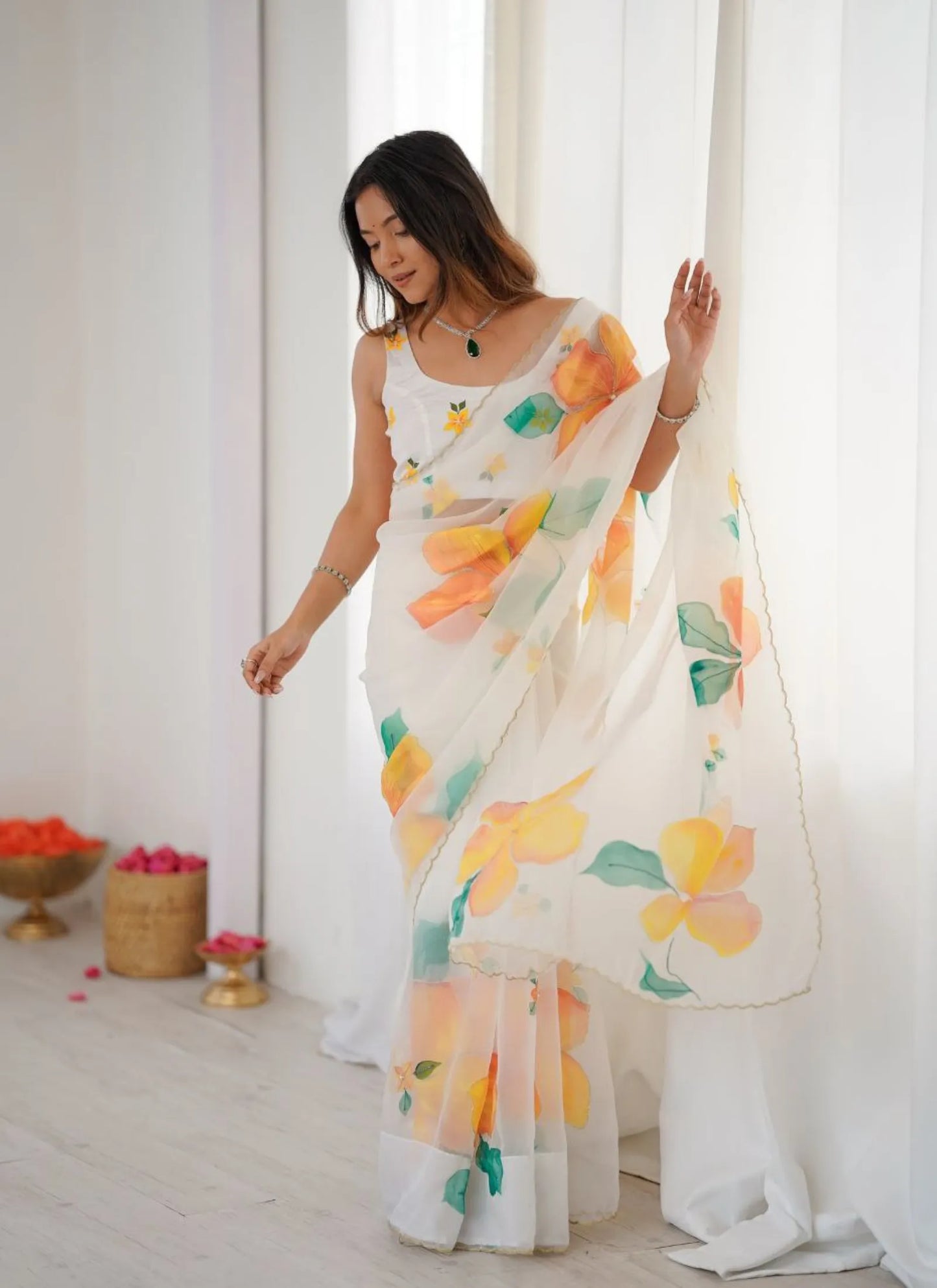 Premium Taby Silk Floral Print Saree