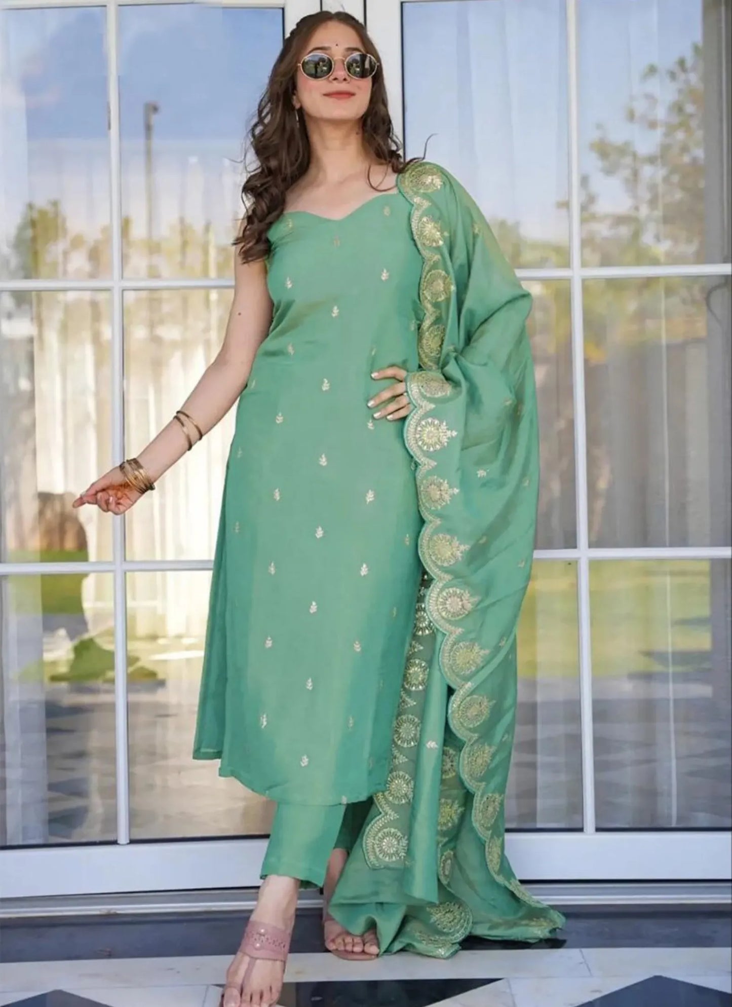 Jaspreet Art Silk Kurta Set Light Green