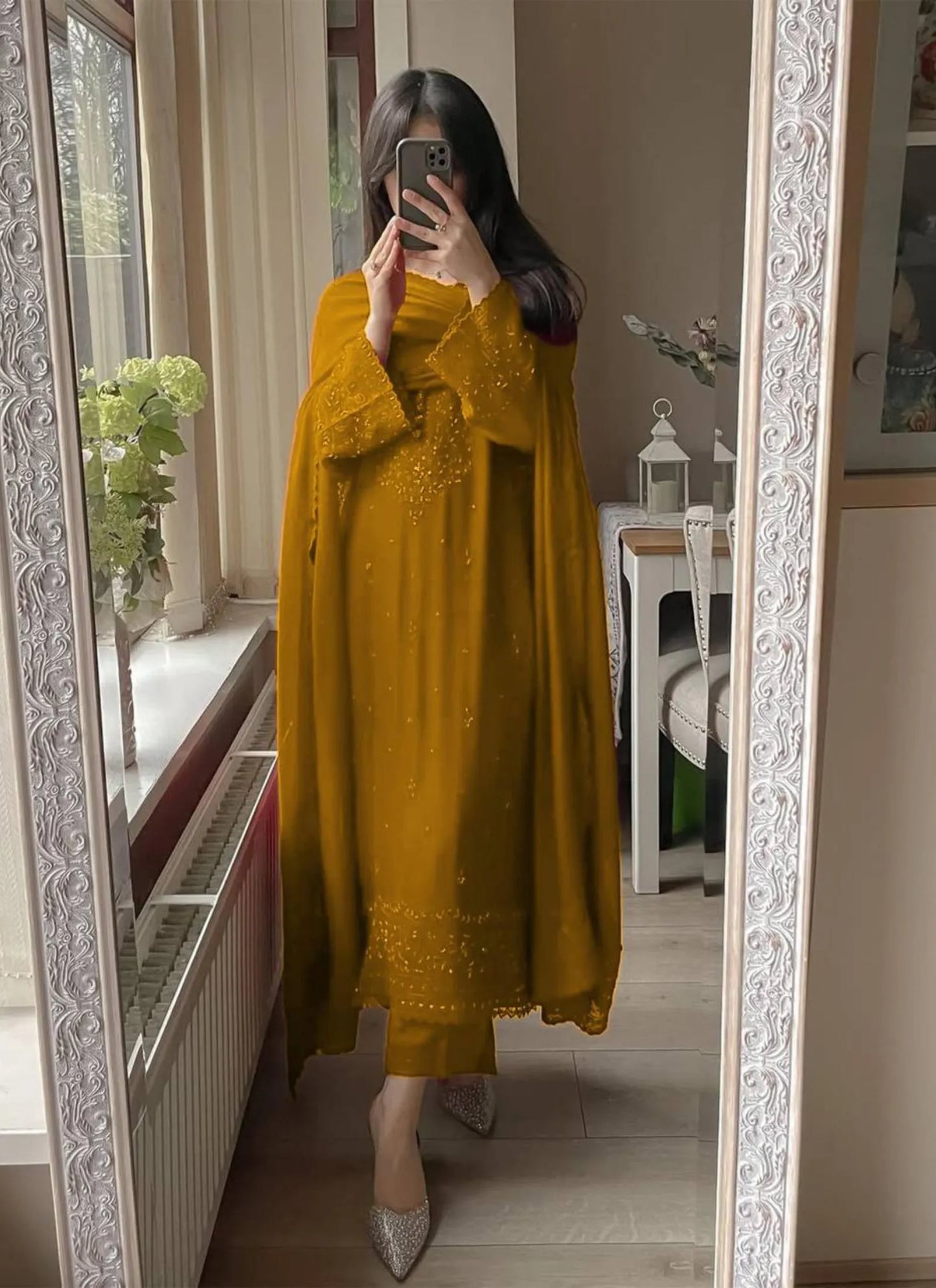 Premium Georgette Embroidery Salwar Suit Yellow