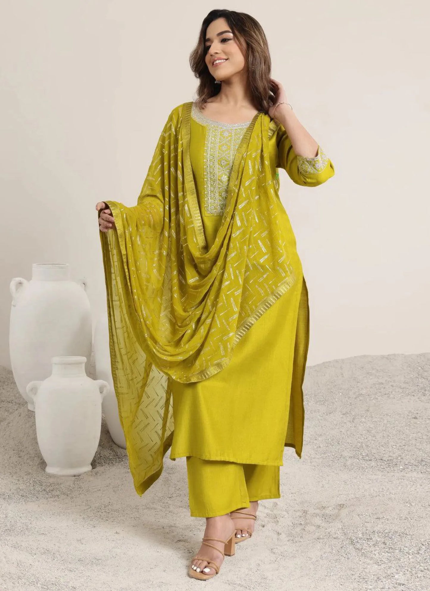 Premium Rayon Slub Kurta Set Yellow
