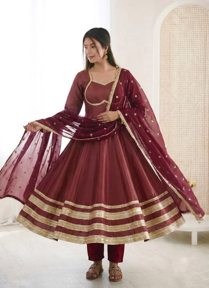 Maroon Heavy Lace Work Designer Anarkali Suit