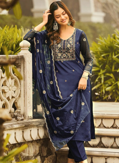 Heavy Rayon Fabric Kurta Set Navy