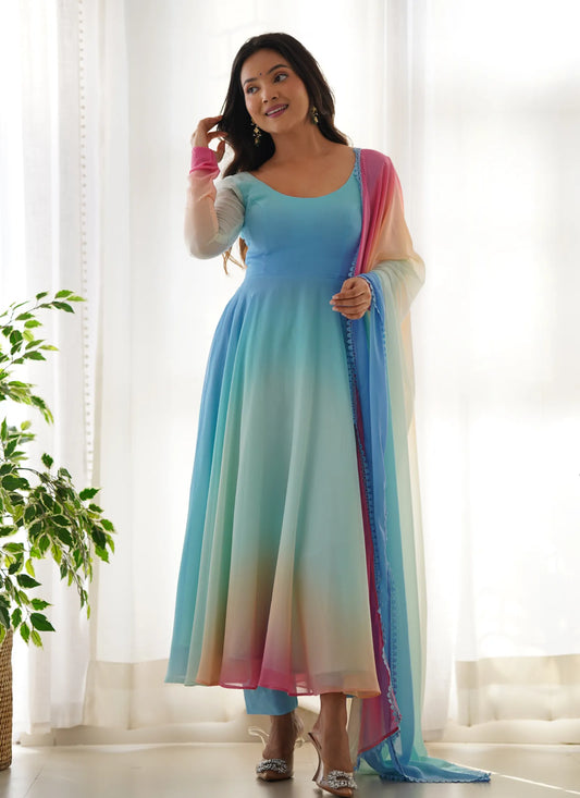 Pure Soft Georgette Anarkali Sky