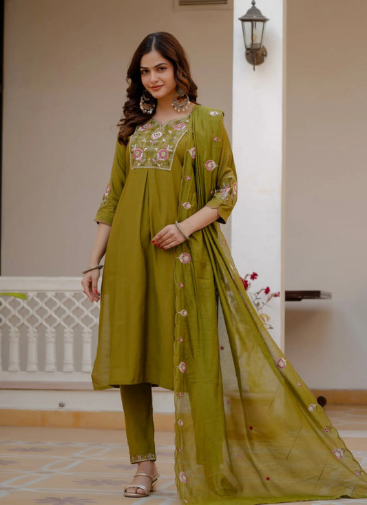 Mehndi Pure Viscose Designer Kurta Set